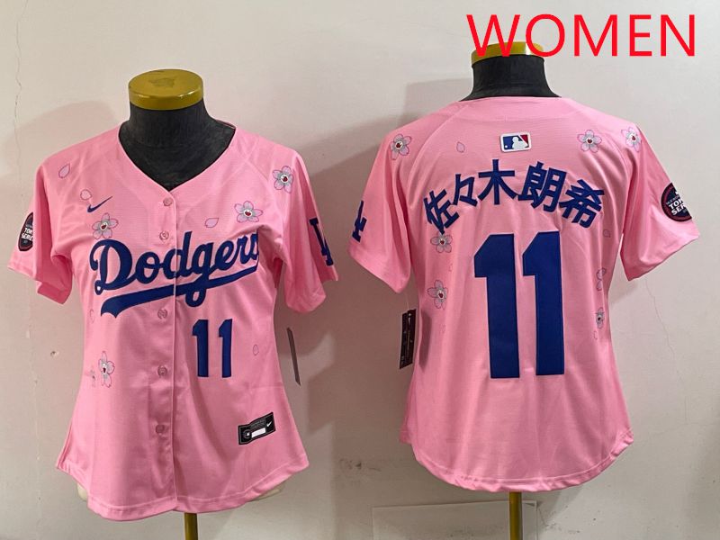 Women Los Angeles Dodgers 11 R.Sasaki Pink Sakura Edition 2025 Nike MLB Jersey style 4